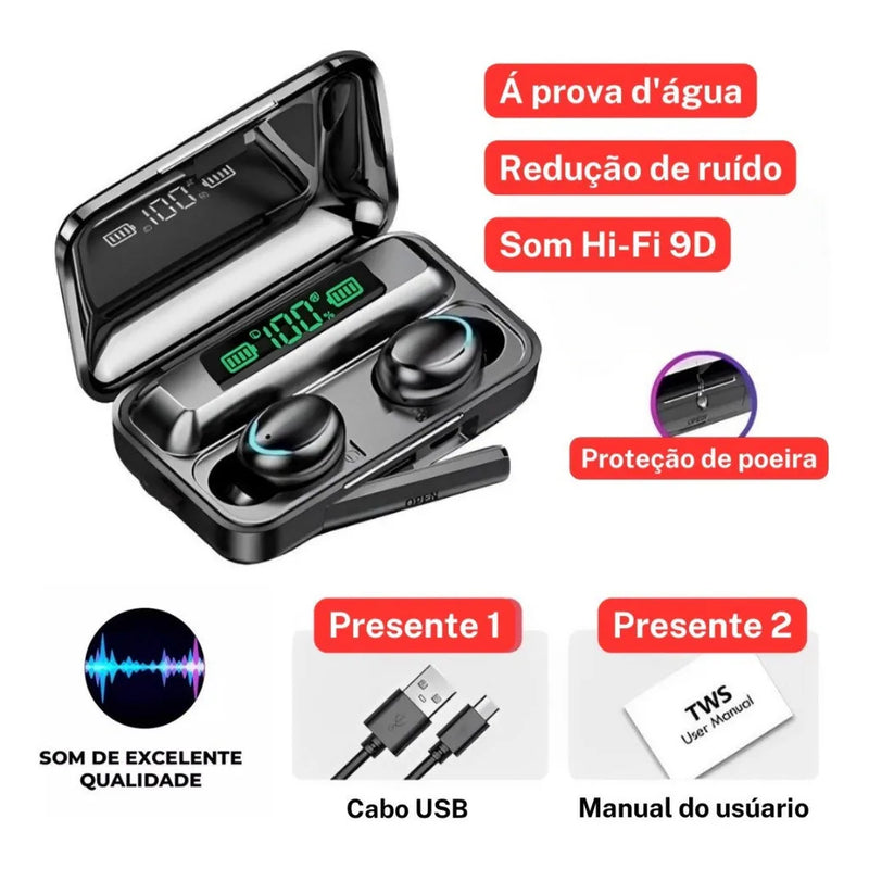 Fone De Ouvido Sem Fio F9-5 Display Led Power Bank Audio Premium